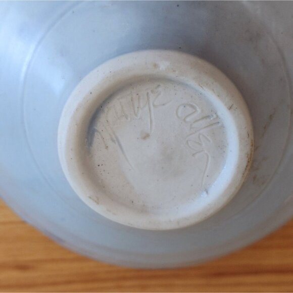 Vintage Signed Allen Studio Pottery Blue Floral Bowl Footed Trinket Cottage - Picture 7 of 8